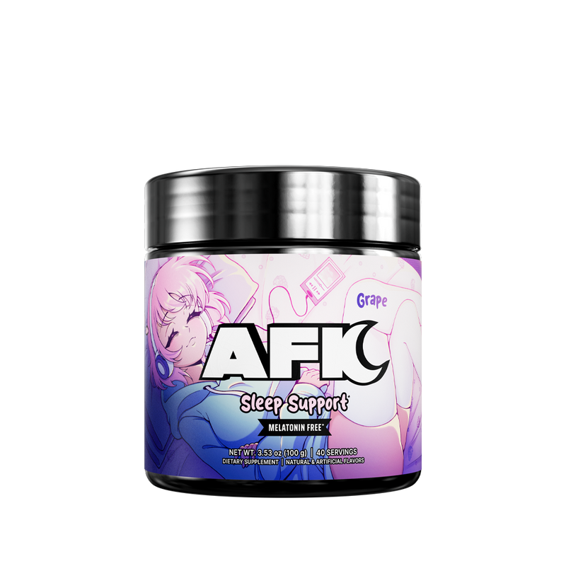 Black container with purple label showing supplement facts and directions for 40 servings of powder.