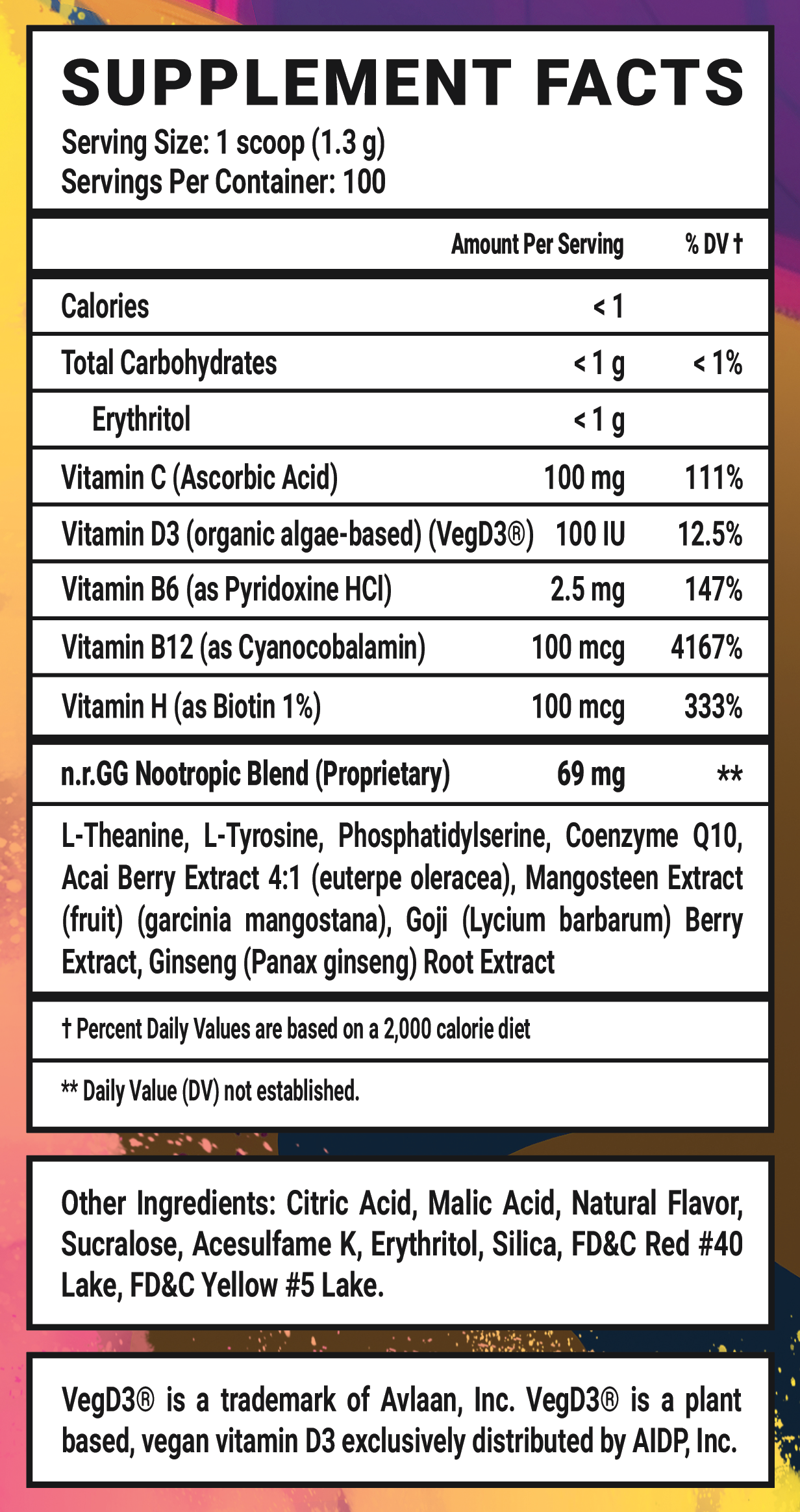 Acid Rain GG by Rainhoe Caffeine Free - 100 Servings Nährwertangaben anzeigen