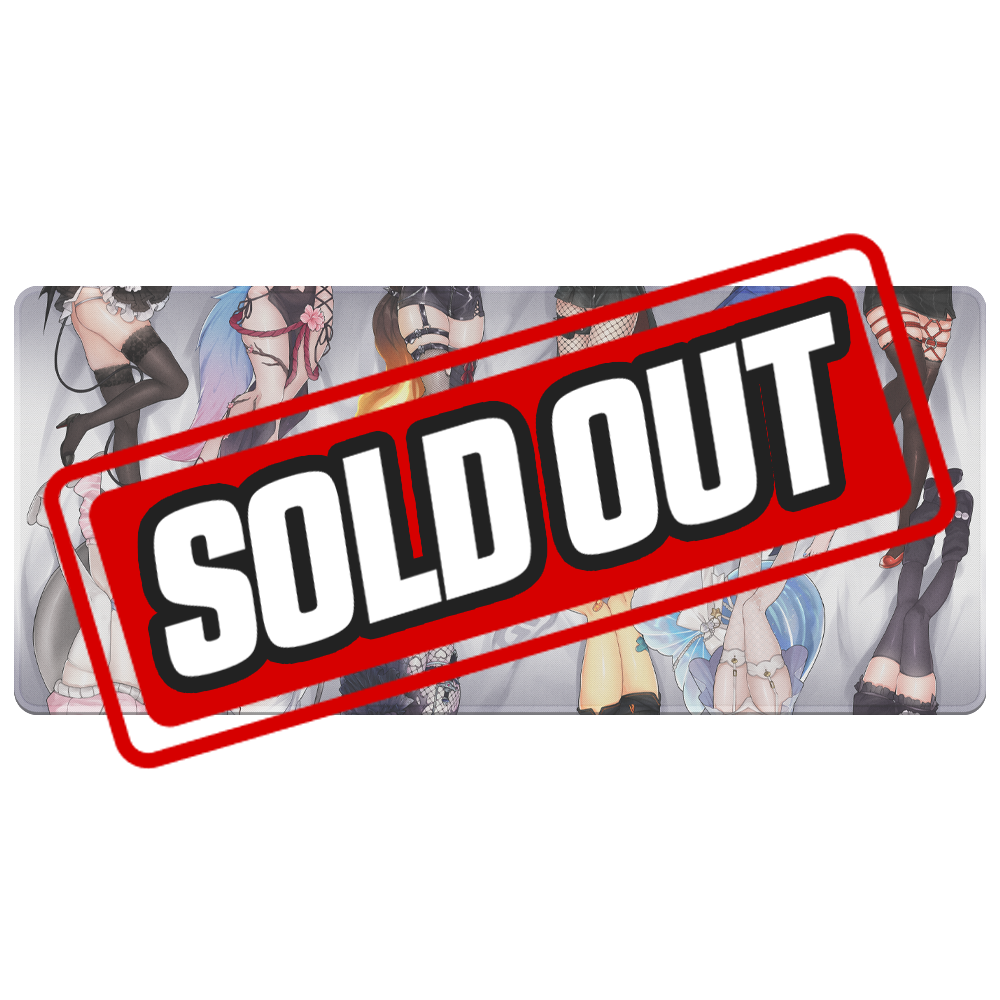 Mouse pad featuring colorful anime girls' thighs in various stockings and footwear on a soft gray background.