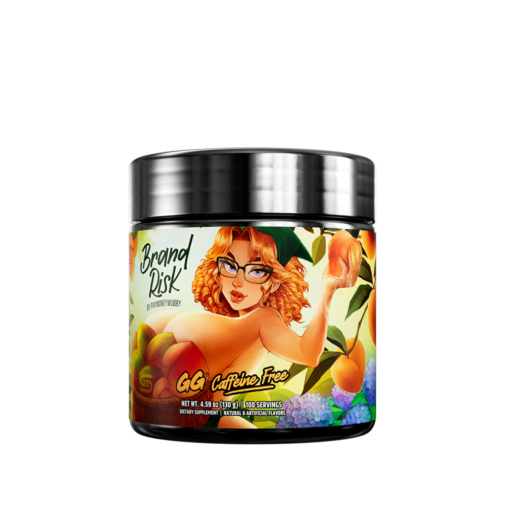 Black container with a colorful label showing supplement facts and directions for a caffeine-free product.