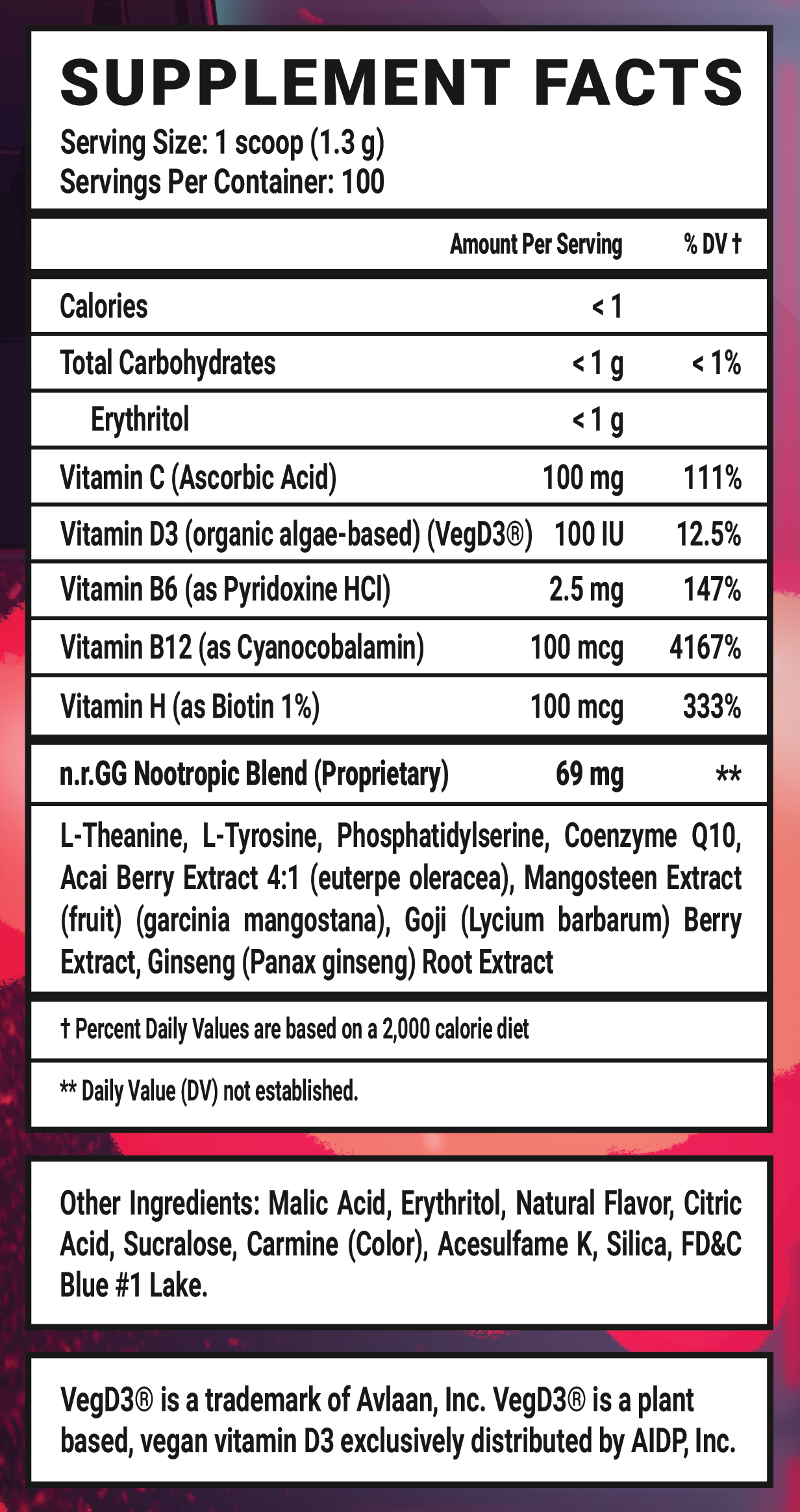 Browser Brew GG by Opera GX Caffeine Free - 100 Servings Nährwertangaben anzeigen