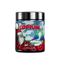 Black supplement container with silver lid showing detailed white and black supplement facts and red accents on the label.