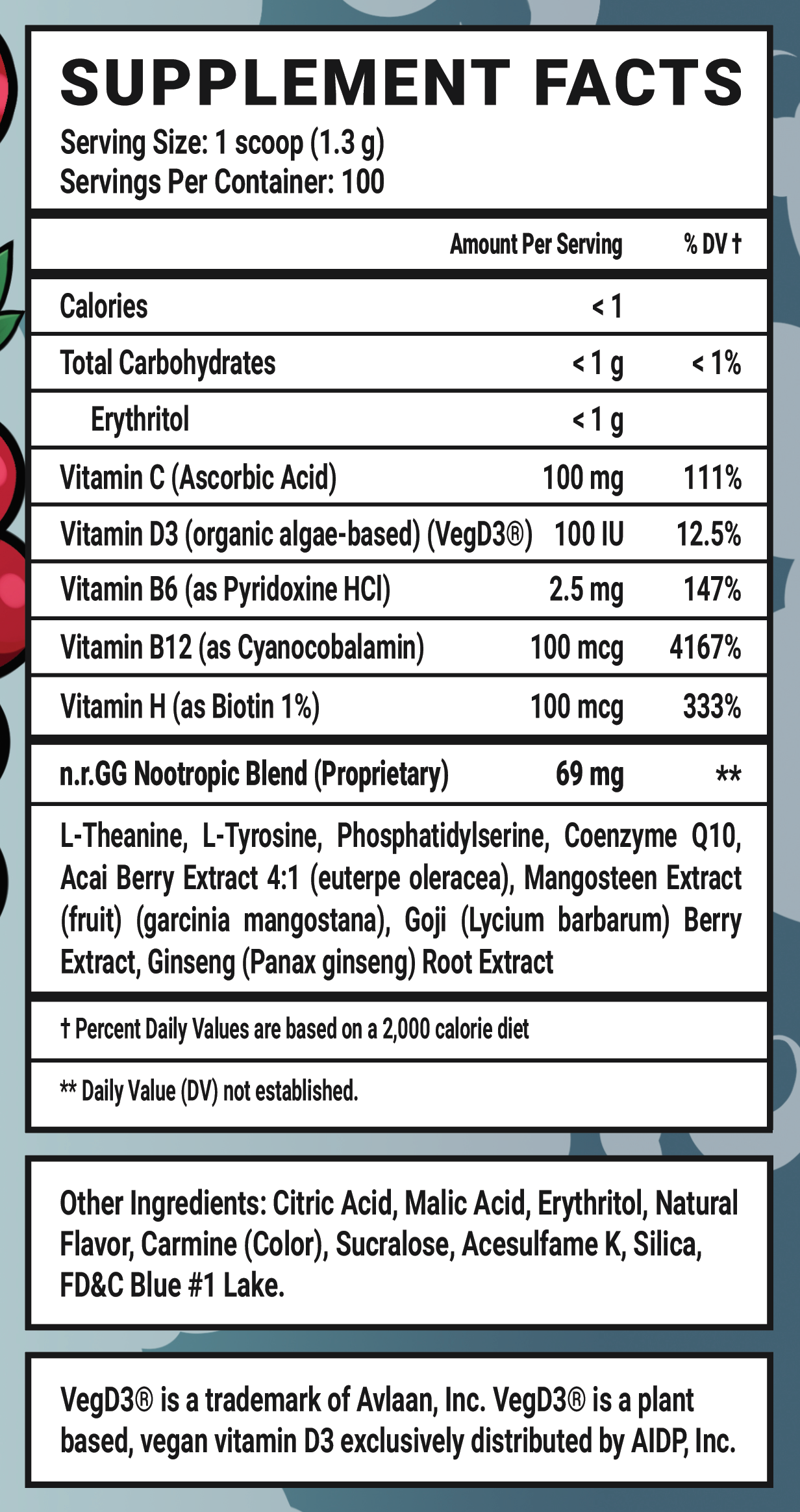 Copium Caffeine Free - 100 Servings Nährwertangaben anzeigen