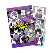 Sticker packs featuring anime-style characters with purple and black outfits and yellow "Creator cups" text on the cover.