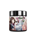 Black container with silver lid showing detailed supplement facts and usage instructions on the back label