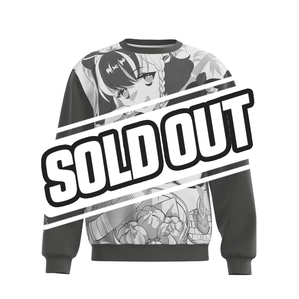White sweatshirt back with black sleeves and Japanese characters printed at the top center.