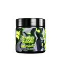 Black container with detailed white and yellow supplement facts label and green accents on the sides