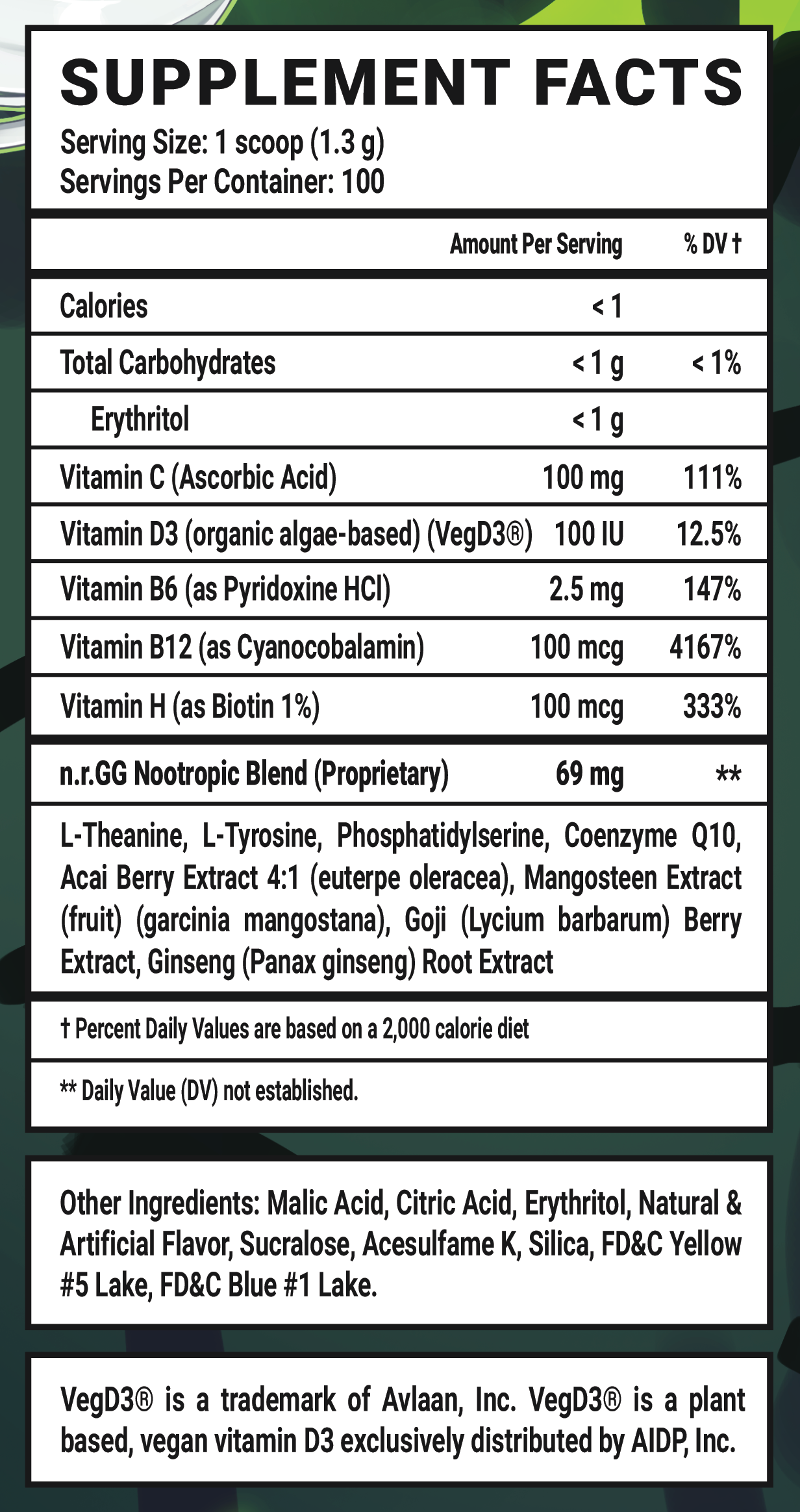 Pestily's Antidote GG Caffeine Free - 100 Servings Nährwertangaben anzeigen