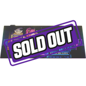 RGB-lit mouse pad with pixel art of a pink-haired anime girl and neon cityscape in purple and blue tones.