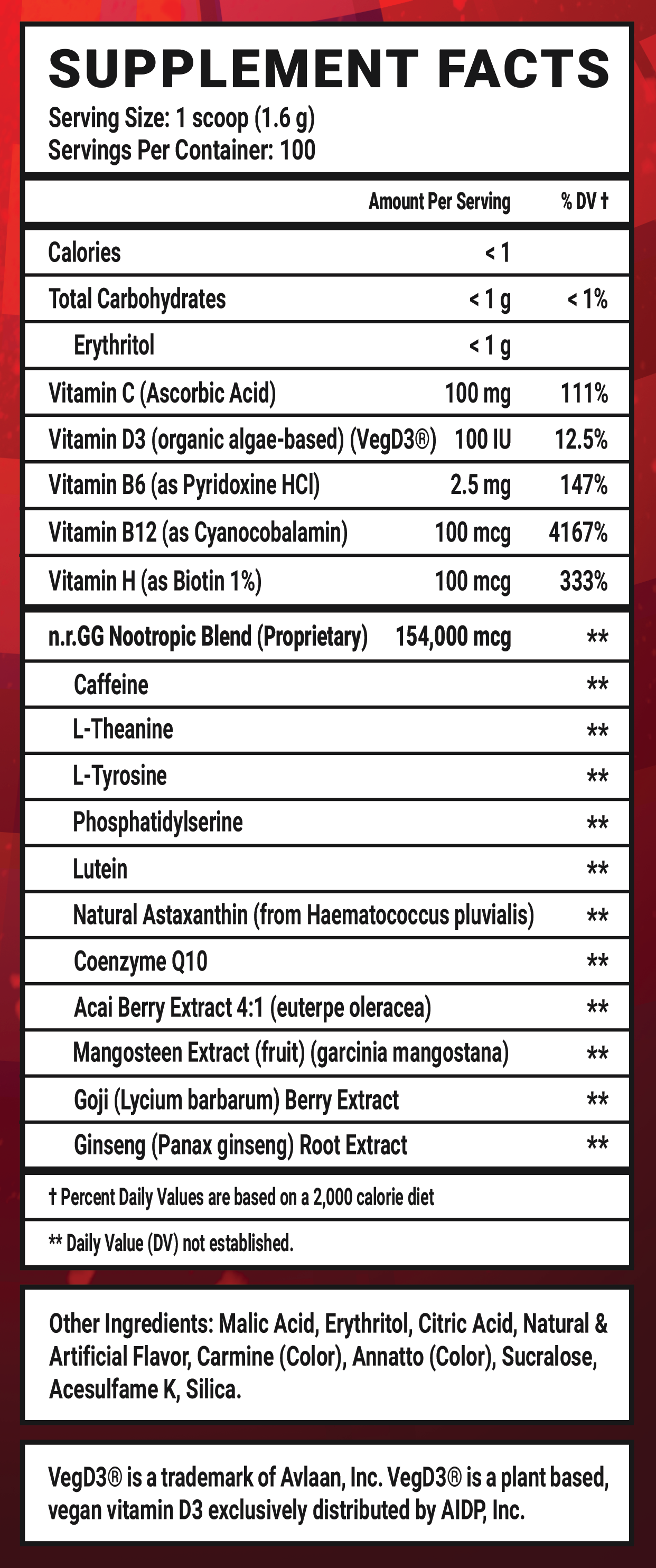 Red 40 - 100 Servings Nährwertangaben anzeigen