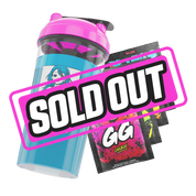 Clear shaker cup with bright pink lid and black-and-white anime girl holding a guitar facing away in swimsuit design.