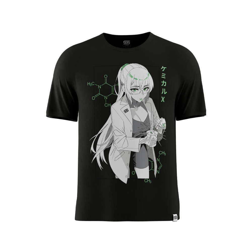 Black short-sleeve t-shirt with a plain back and a crew neck in 6XL size