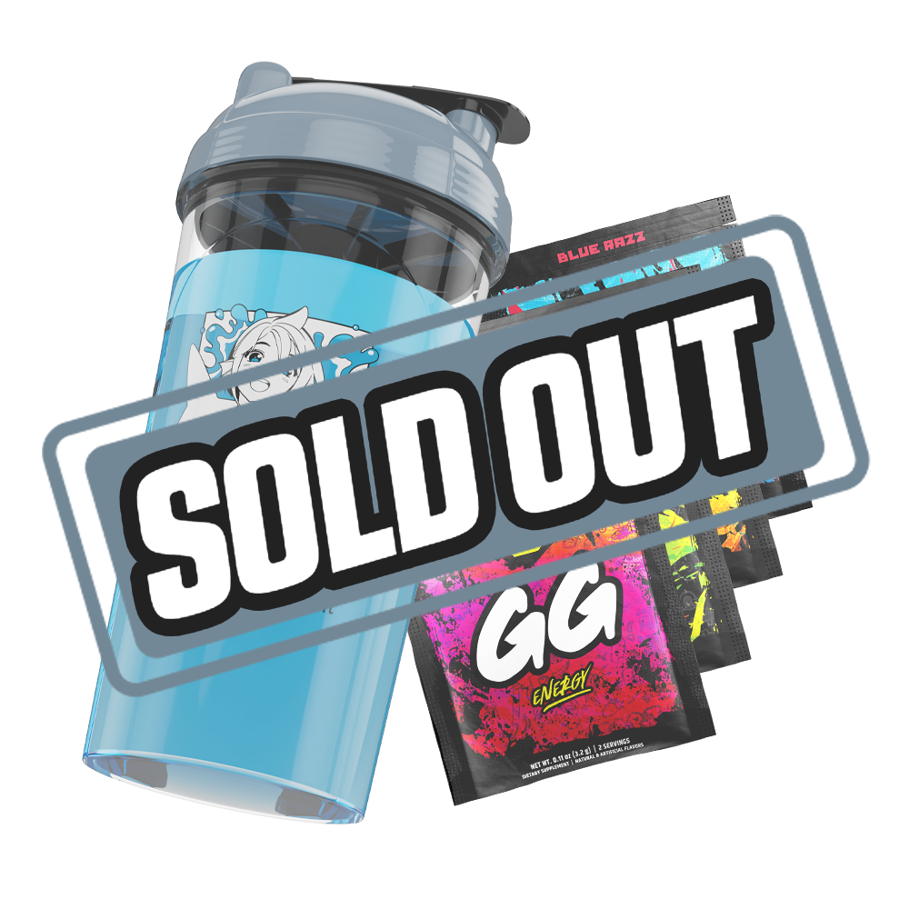 Clear plastic shaker bottle with a gray lid and black flip cap, featuring a bold black stylized "GD" logo.