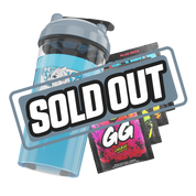 Clear plastic shaker bottle with a gray lid and black flip cap, featuring a bold black stylized "GD" logo.