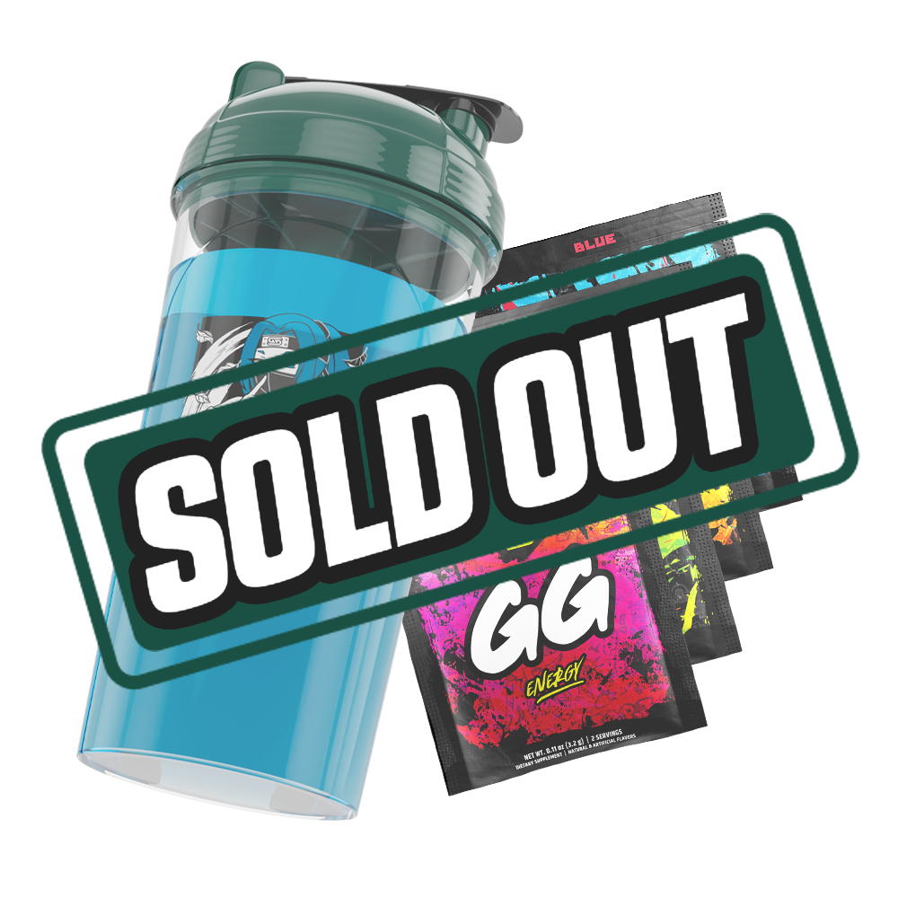 Clear shaker bottle with dark green lid featuring a black and white anime-style ninja girl with long hair and sword.