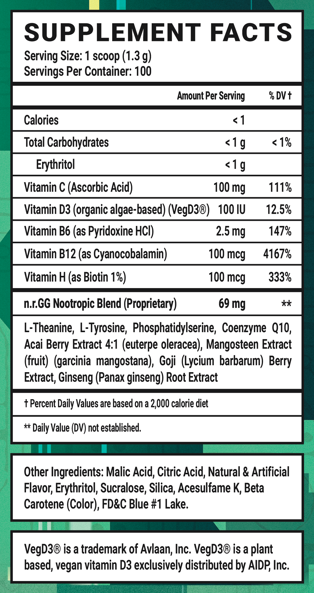 Sigma Brain Caffeine Free - 100 Servings Nährwertangaben anzeigen