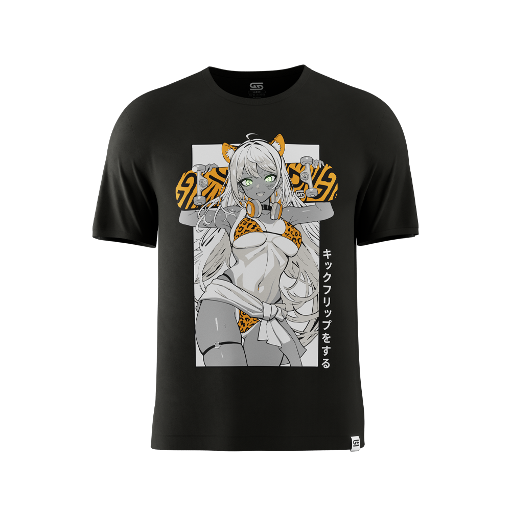 Black short-sleeve t-shirt in 6XL size with a plain back and crew neckline.