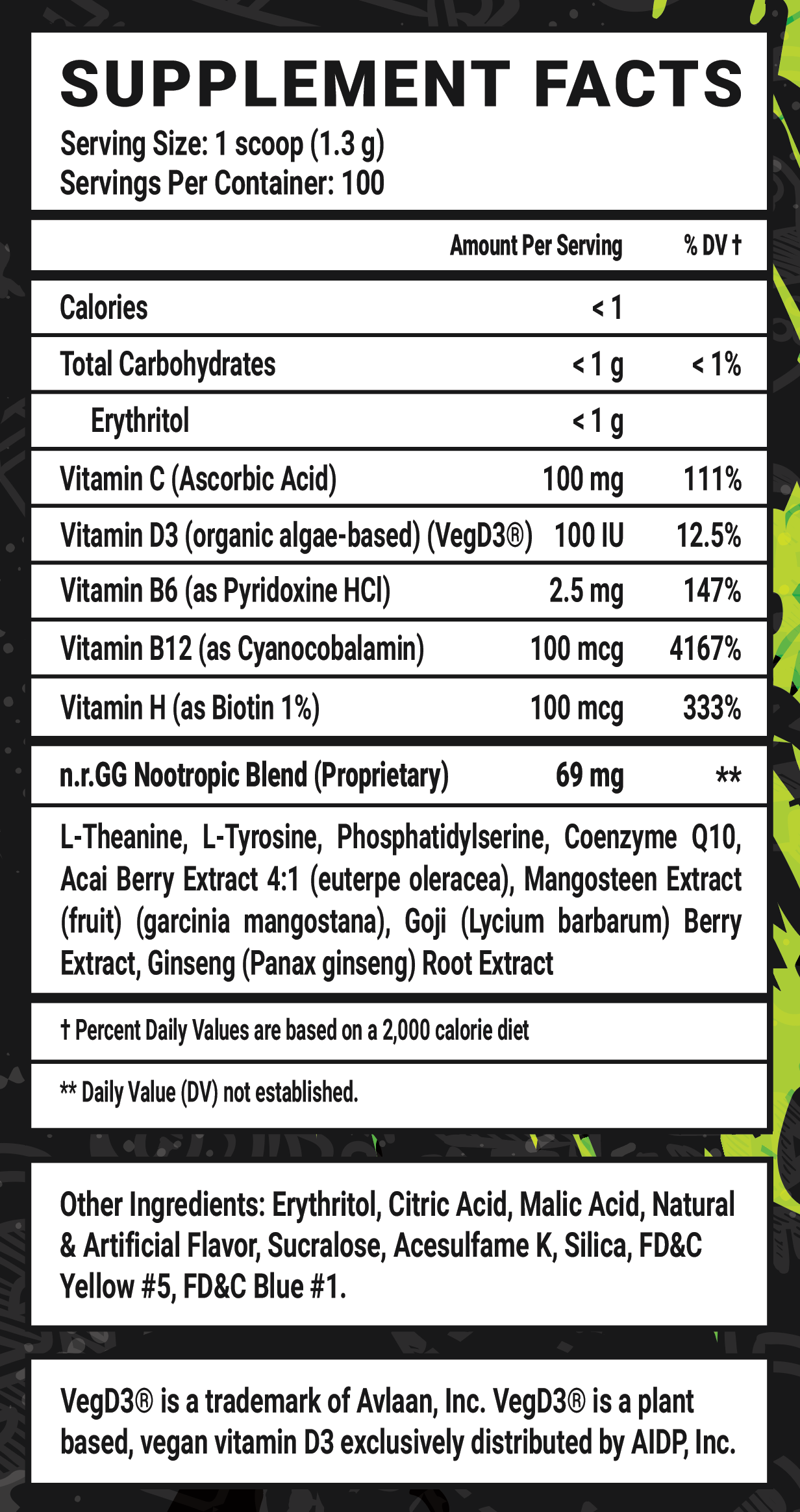 Sour Apple Caffeine Free - 100 Servings View Supplement Facts